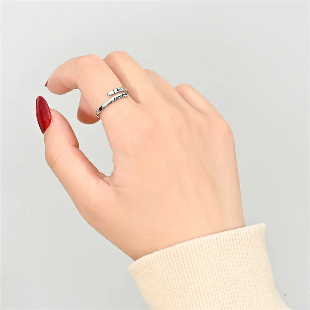 Hot Christmas Gifts Punk Engrave Letter Rings Women Men Fashion Adjustable Word I am Enough/Ovunque sarai Couple Ring Jewelry