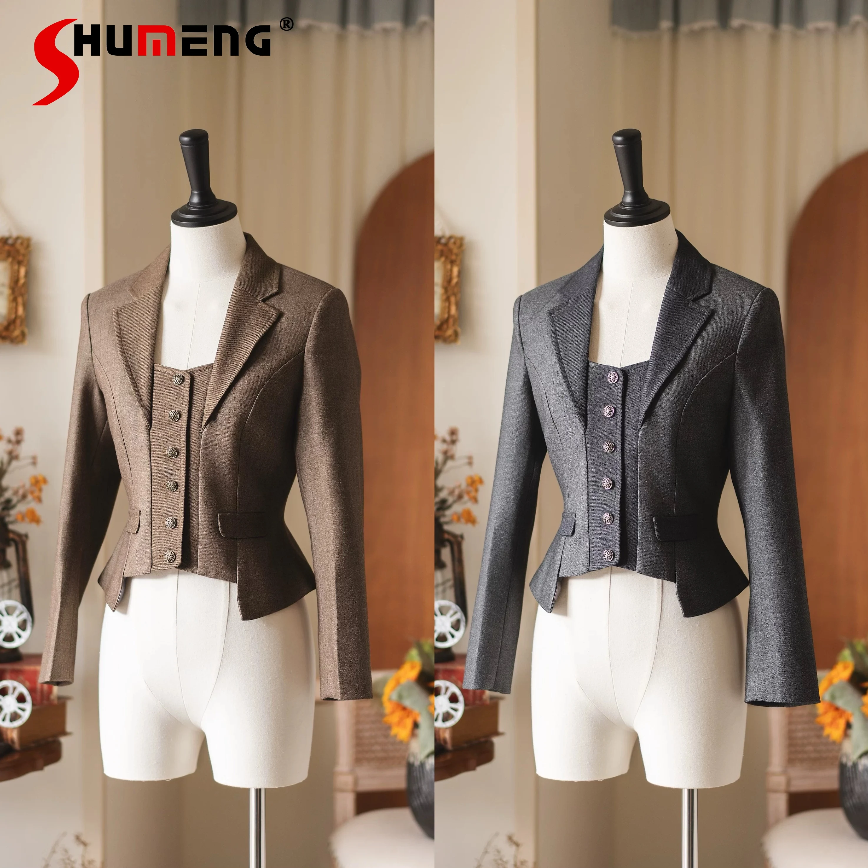 

Оригинальный французский элегантный облегающий короткий пиджак в стиле ретро, осень-зима, новая женская рубашка в стиле Лолиты с длинными рукавами, клетчатое платье, комплект куртки SK