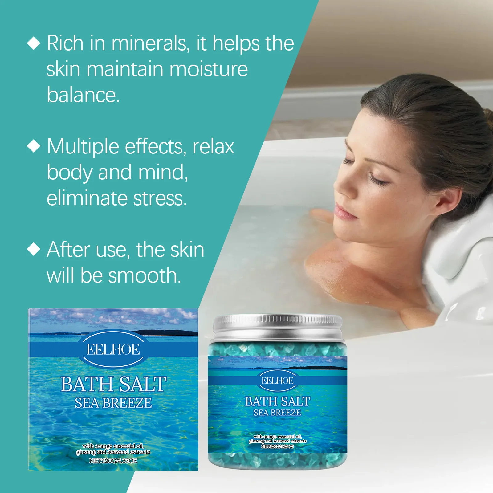 EELHOE استحمام الجسم ملح البحر تحسين الخشونة اشراق الجلد إزالة الأوساخ تخفيف التعب تقليص المسام الجسم بلوري ملح البحر #3