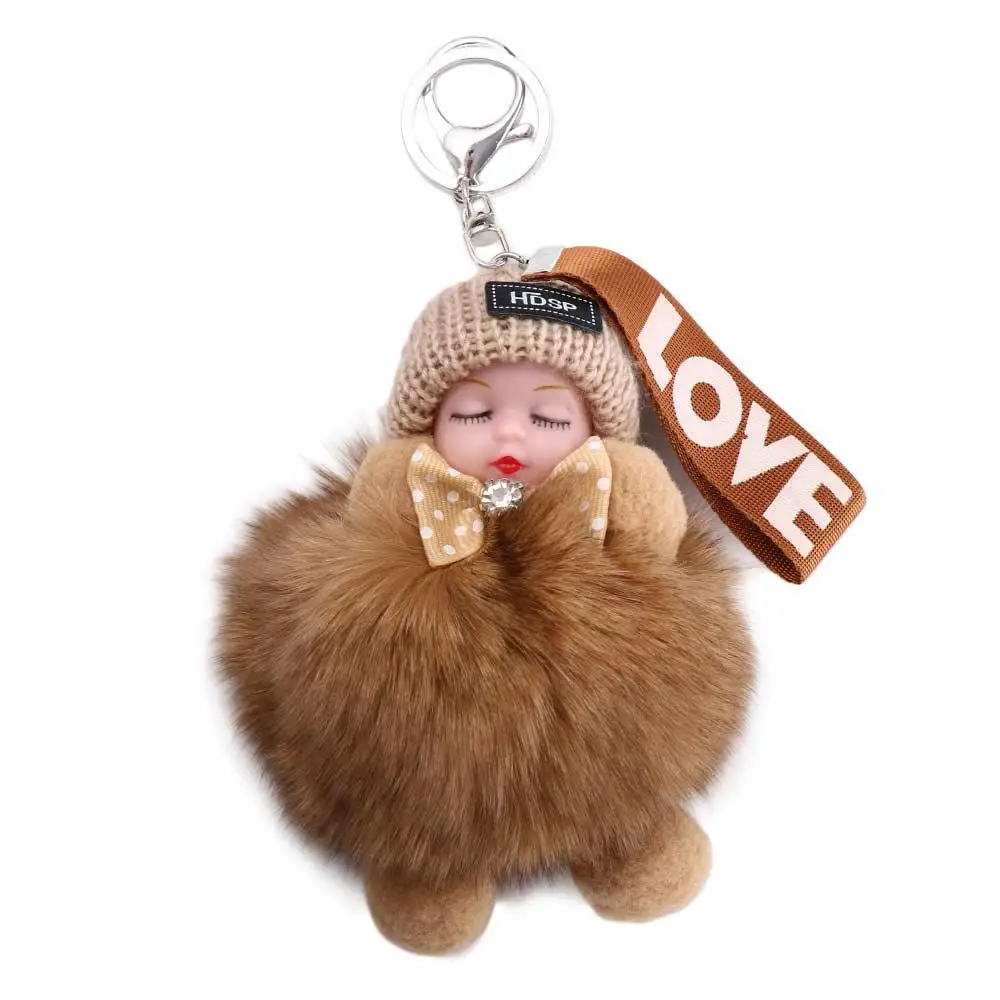 

Cute Cars Key Ring For Girls Bag Pendant Jewelry Gift Pompom Keyring Keychain Fluffy Sleeping Baby