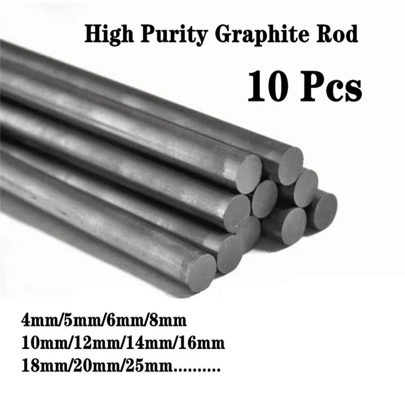 10Pcs Graphite Electrode Cylinder Rods, Black Carbon Rod, Industry, High Temperature Conductive Bars 100mm