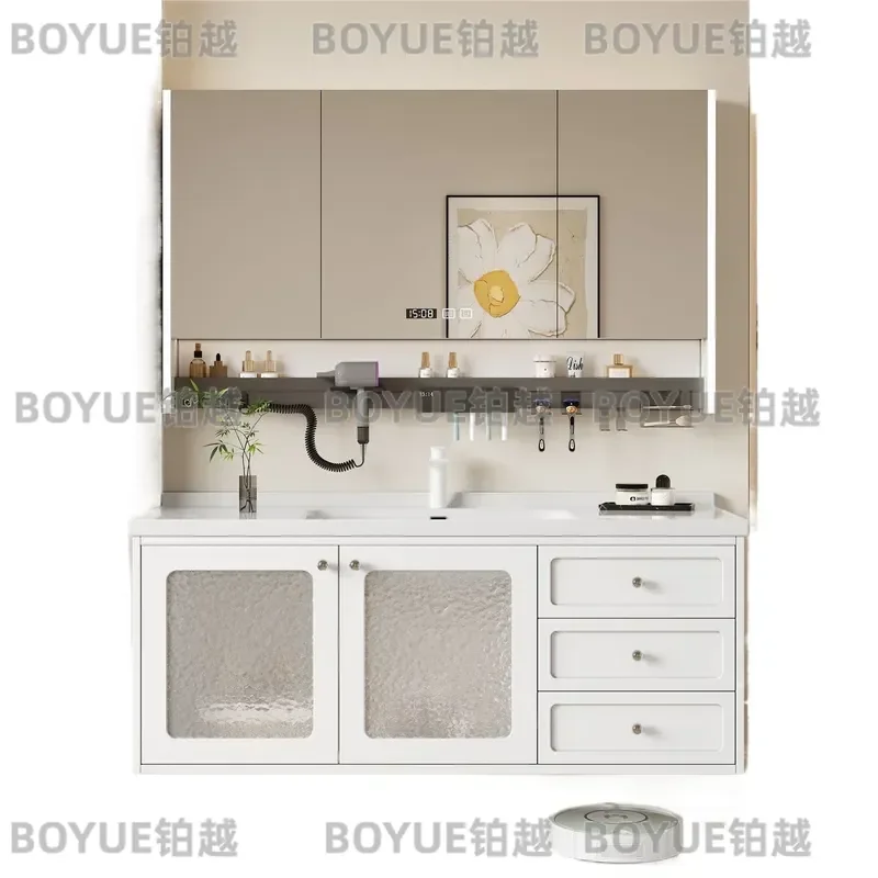 French Retro Bathroom Vanity with Ceramic Integrated Basin Modern Washbasin Countertop Sink Combo for Toilet Area Home Decor