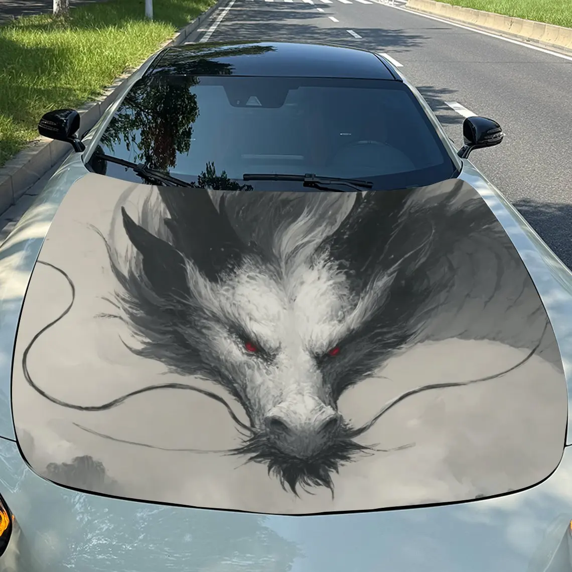 [Durable Construction] Red Eyed Dragon Car Hood Stickers-Scratch Resistant, Weather Resistant PVC Material, Easy To Stick, Addin