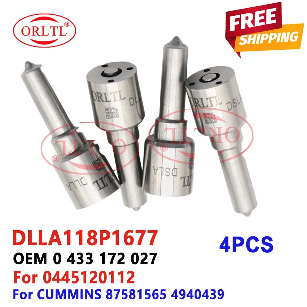

4 шт. форсунки DLLA118P1677 (0433172027) для дизельных двигателей CUMMINS 0445120112, 87581565, 4940439