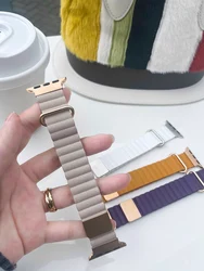 Leather Strap For Apple Watch Bands 49mm 41mm 45mm 40mm 46mm 44mm 42mm Magnetic Bracelet iWatch Series 10 9 8 SE 7 6 5 4 ultra 2