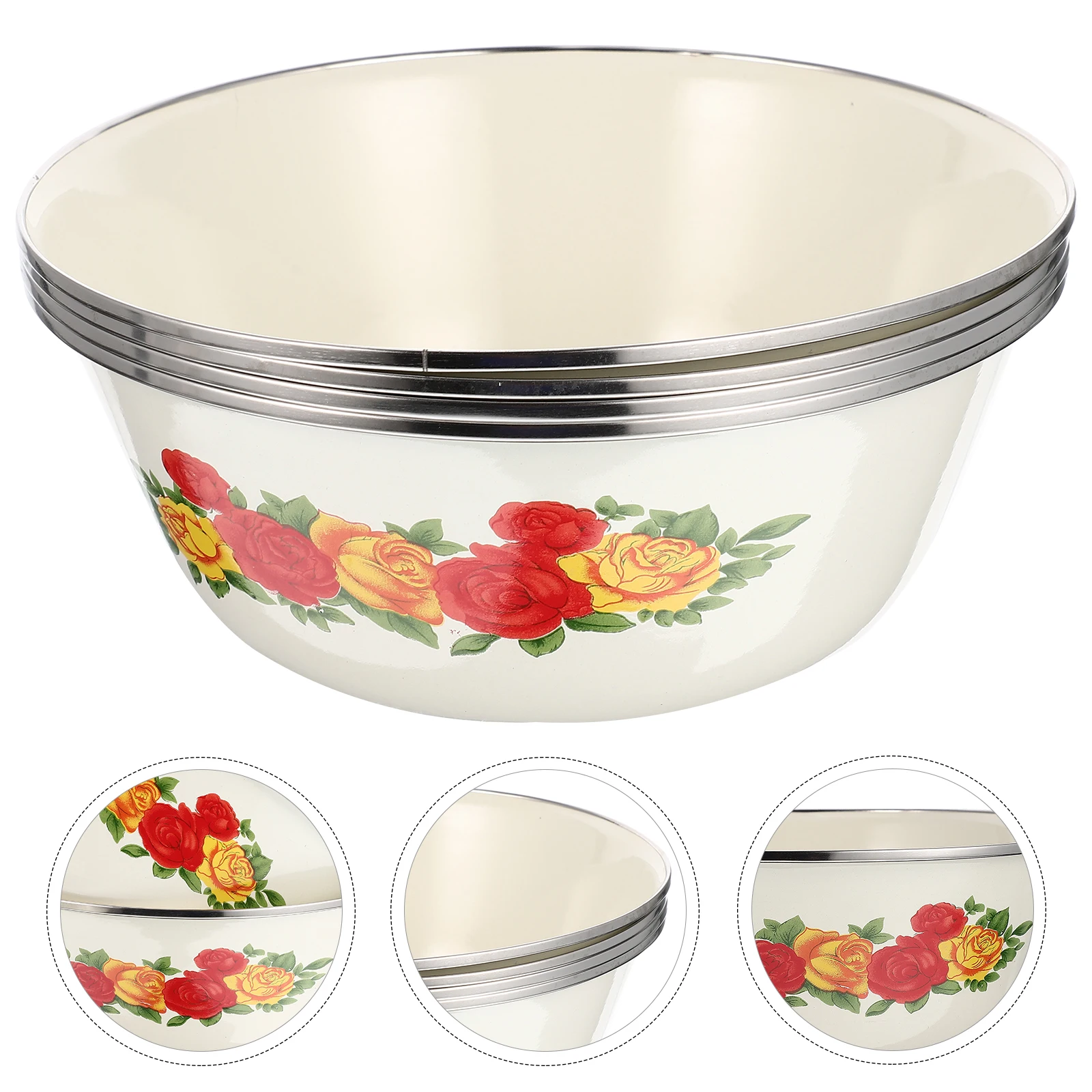 

4 Pcs Enamel Soup Bowls Retro Vintage Large Capacity Kitchen Dishes Safe Multipurpose Basin Noodle Bowl Tableware