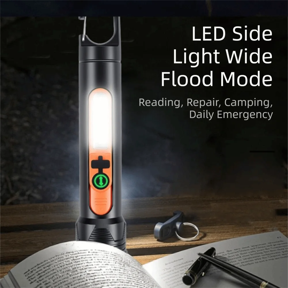 Built-in Battery LED Flashlight Side Light White Laser High-Intensity Flashlight USB Charging High-Intensity