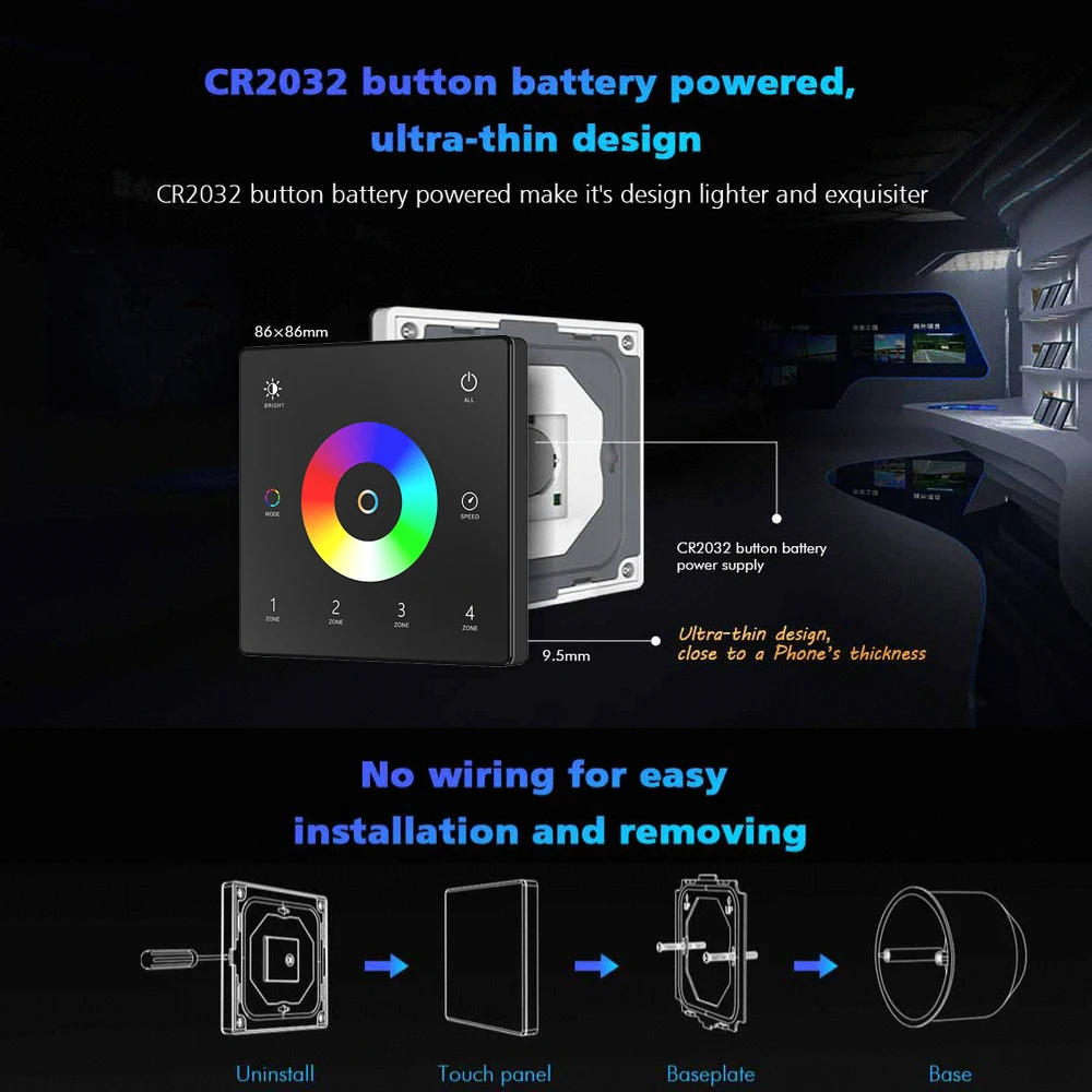 TUYA WiFi RF 5 In 1 controllo 2.4G pannello tattile a parete In vetro RGB RGBW RGBCCT KIT Controller Dimmer LED 5CH 12V 24V Dimmer