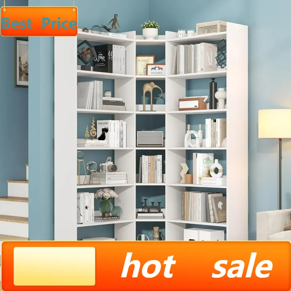 

Hot salesModern 7-Tier Tall Corner Bookshelf - Large Industrial Style Etagere Bookcases for Storage and Display
