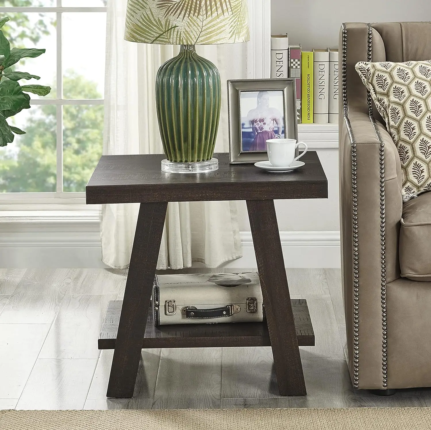 Athens Contemporary Replicated Wood Regular End Table, Weathered Espresso