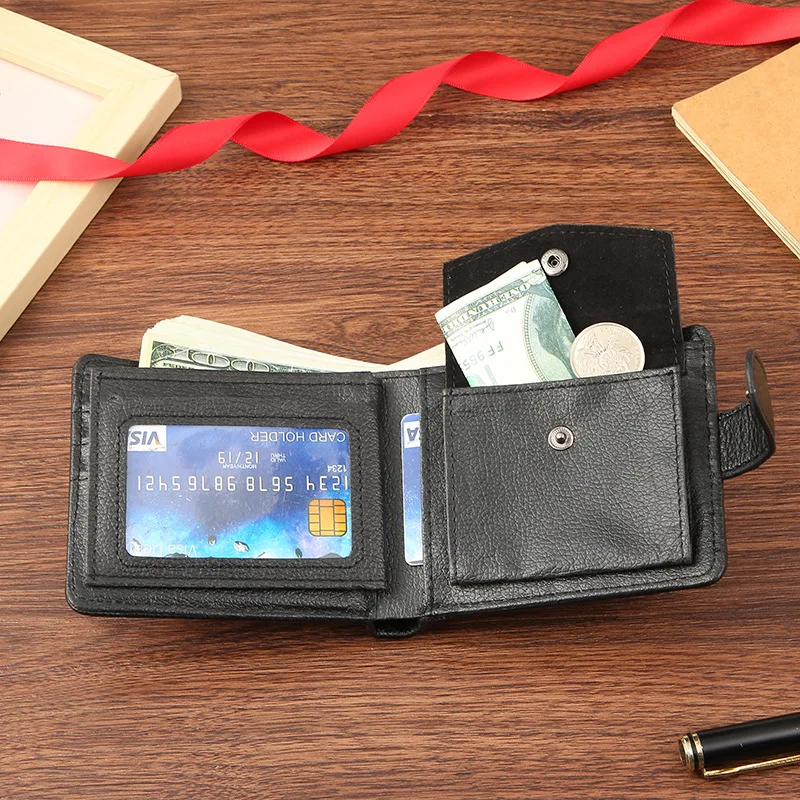 Portafogli bifold sottili da uomo Porta carte multiple in pelle con porta carte d'identità della patente di guida Portafoglio corto da uomo con portamonete