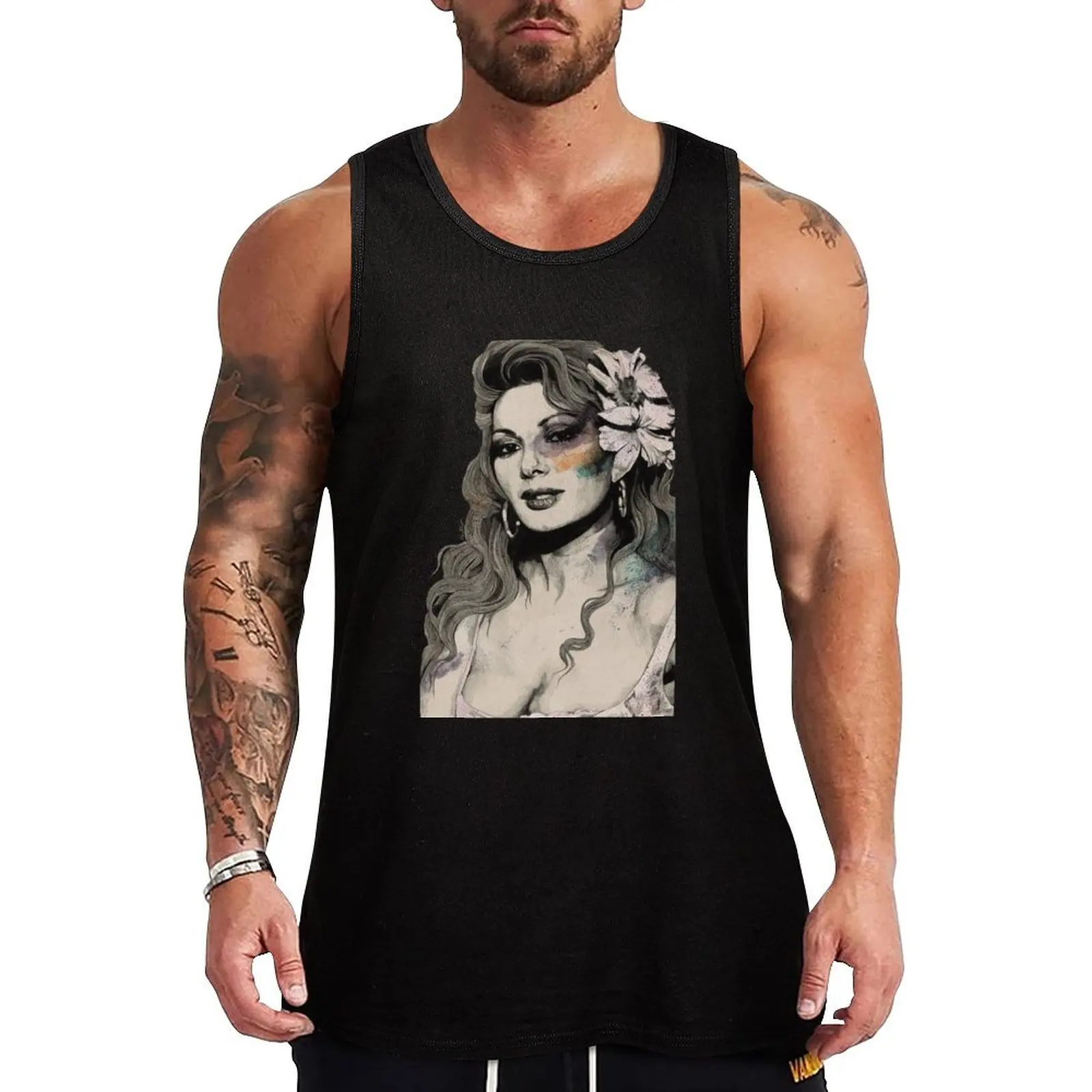 Edwige (retrato sexy de Edwige Fenech en estilo street art) Camiseta sin mangas informal para vacaciones, camiseta sin mangas para la playa, corte holgado