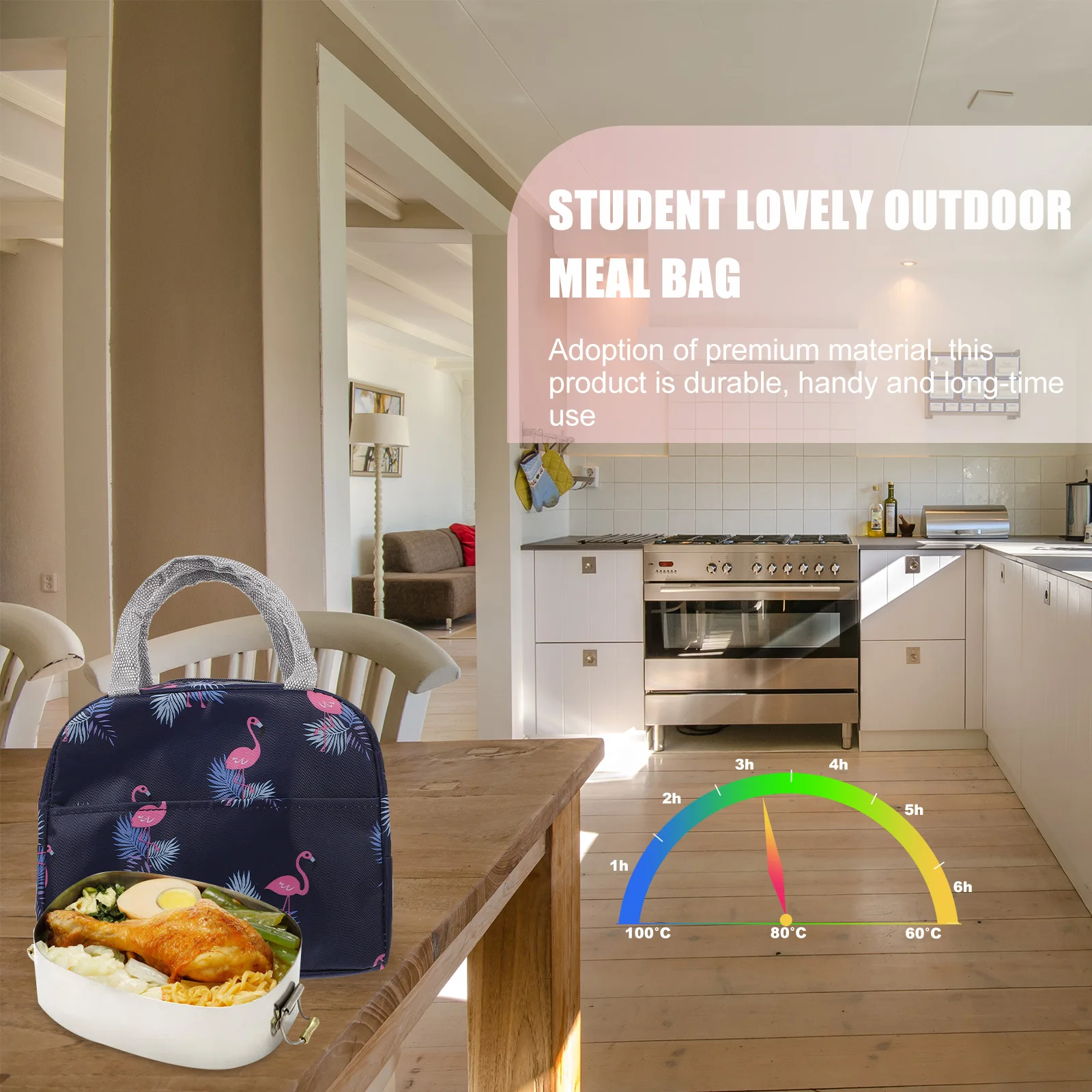 

Lunch Bag Insulation Tote Large Capacity Waterproof Canvas Outdoor Picnic Bag Flamingo Print Food Carrier Aluminum Foil