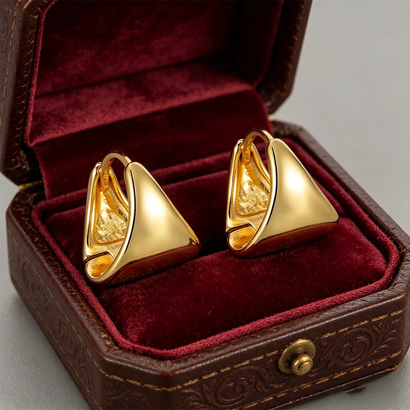 European and American style 925 Silver Needle 14K Gold Plated Smooth Triangular Hoop Earrings Women Party fashion Jewelry
