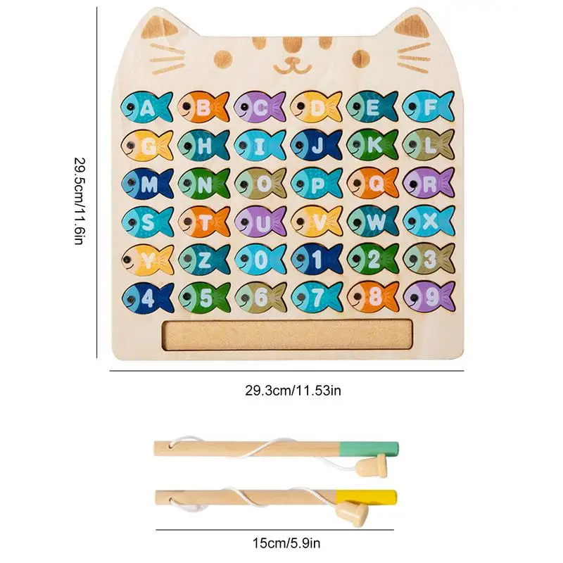 Magnetic Fishing Game Cute Cat Shape Wooden Fishing Game Interactive Fine Motor Skills Toys with 2 Poles Fish Catching Game for