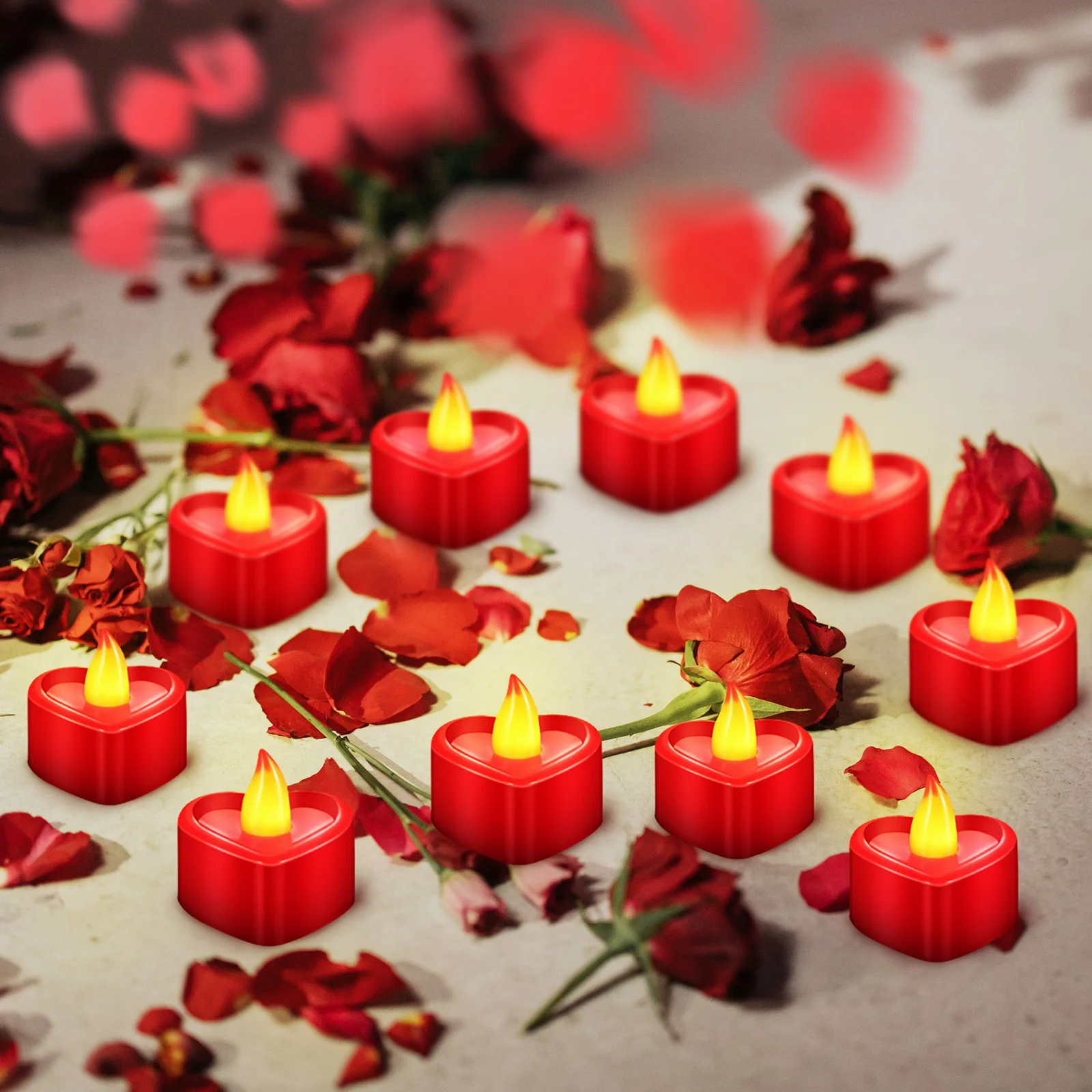 1 Juego de velas LED con forma de corazón, conjunto de decoración romántica, propuesta del Día de San Valentín, pétalos de rosa, decoración romántica para aniversario de boda