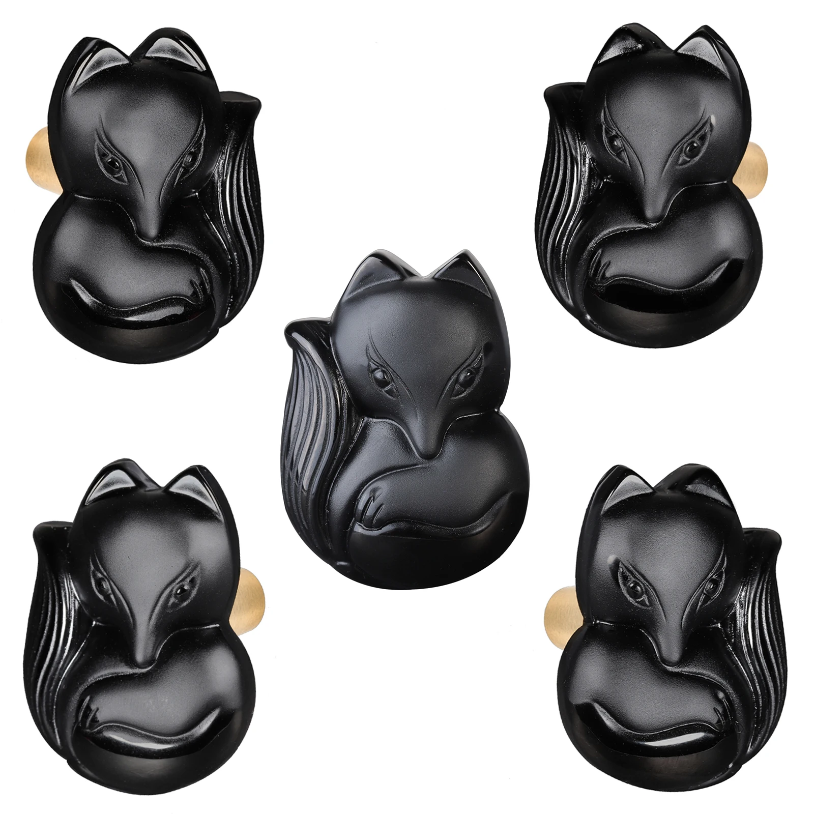 1 Pcs Black Obsidian Stone Fox Knobs With Screws, Hand-Carved Animal Tiger's Head Cabinet Drawer Pull Knobs For Home Decor