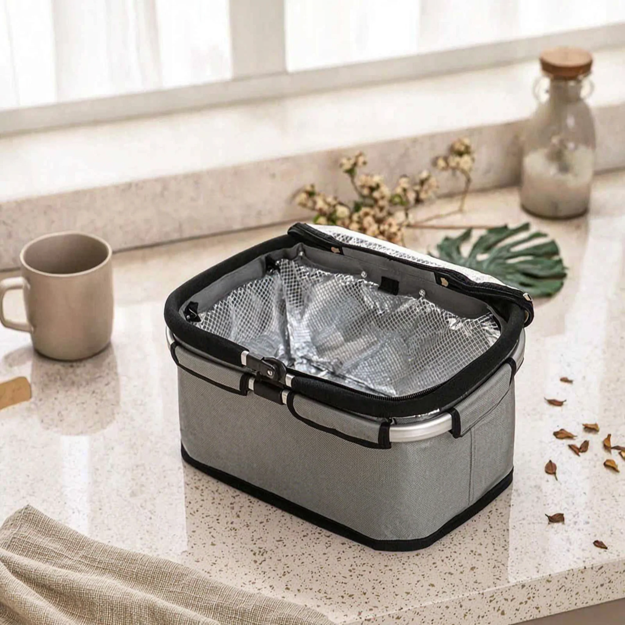 Foldable Picnic Basket Bag Reflective Reflective Inner Lining Foldable Picnic Basket Insulated Cooler Bag Portable Collapsible