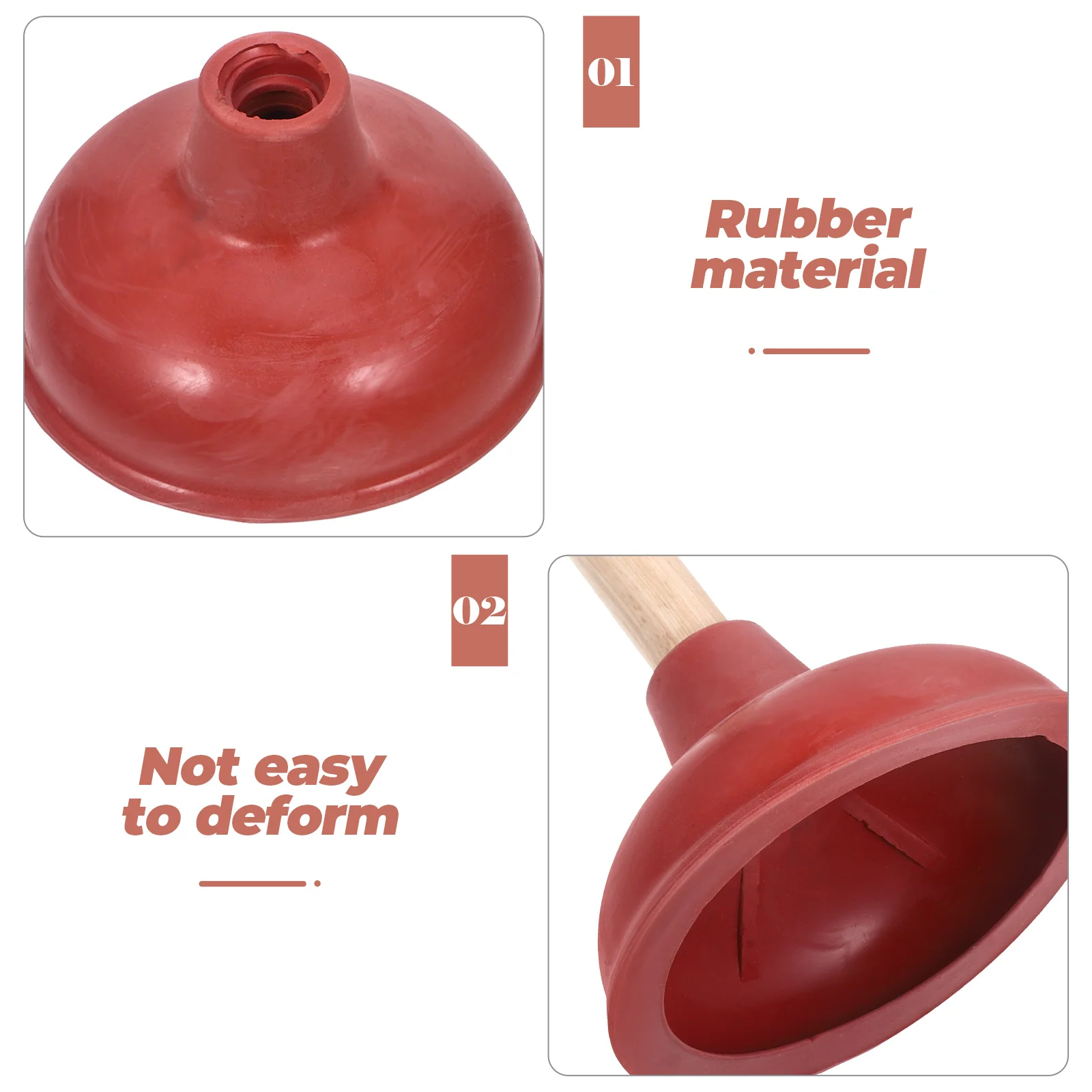 2pcs Toilet Plunger Durable Rubber Suction Cup Home Office Hotel Kitchen Bathroom Pipe Unclogging Tool Sewer Cleaning Accessory