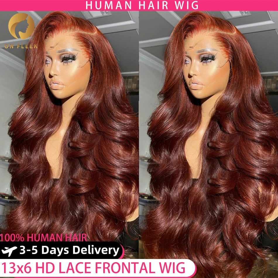 Hair Reddish Wave Body Wig Human Plucked 13x4 4x4 Hair Pre