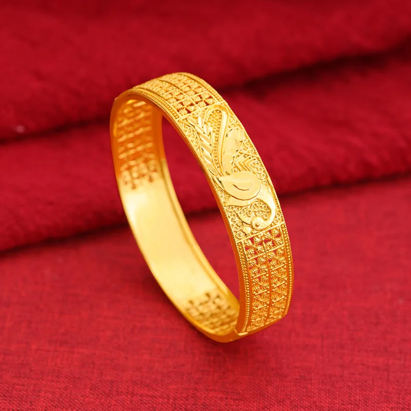 

Luxury 24K 9999 Pure Gold real gold Women's Hollow Carved Flower Bracelet Peacock Pattern Bracelet