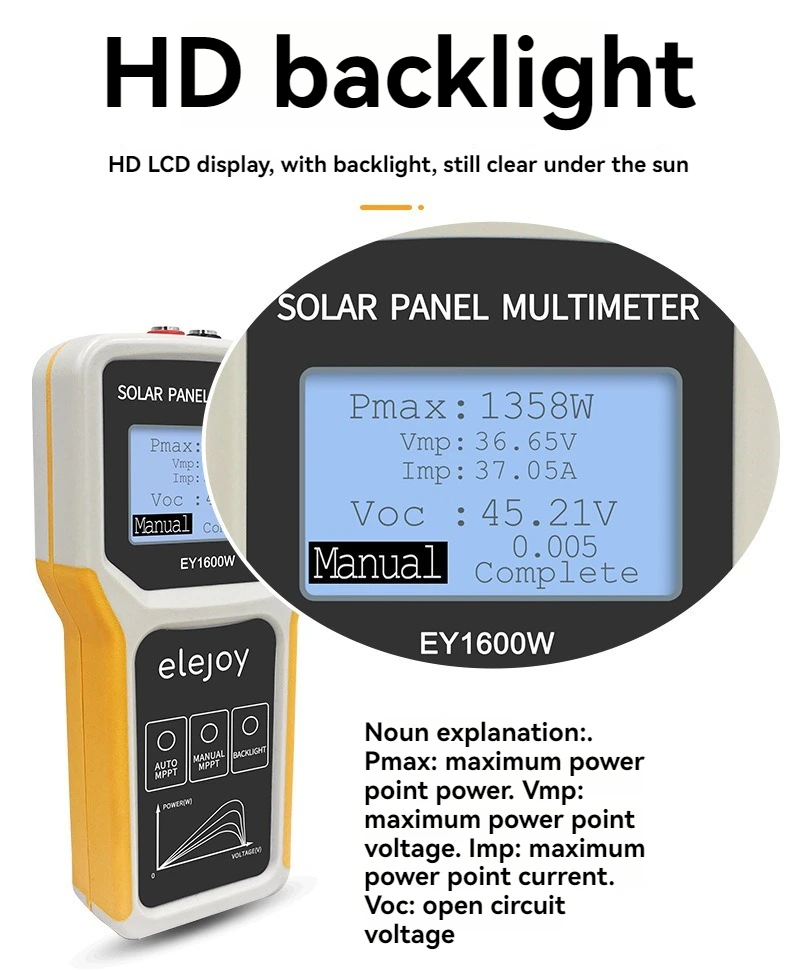 Photovoltaic Panel Multimeter EY1600W Solar Panel MPPT Photovoltaic Module Power Tester Meter