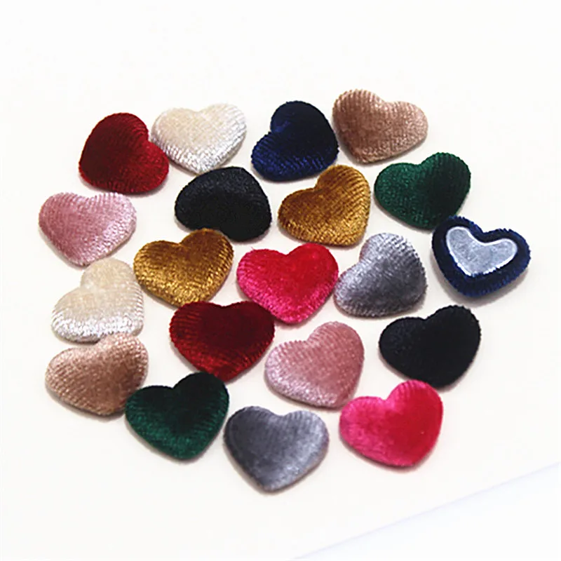 17mm 50pcs Korean Velvet Fabric Covered Heart Buttons Flatback Cabochon DIY Home Decoration Scrapbook Craft Accessories