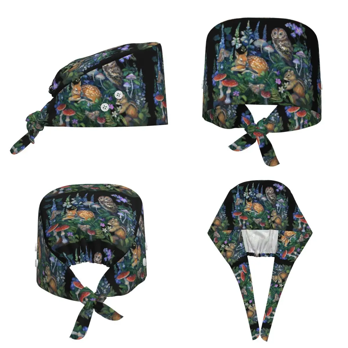 Enchanted Forest Scrub Hat Doctor Working Surgical Cap Unisex Adjustable Nursing Caps for Dentist