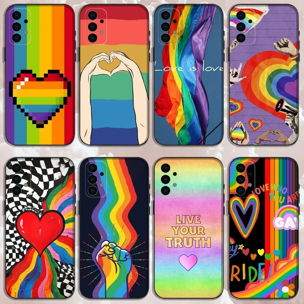 

L-Lesbian LGBT Rainbow Pride Phone Case For Samsung Galaxy A13,A21s,A22,A31,A32,A52,A53,A71,A80,Soft Black Shell