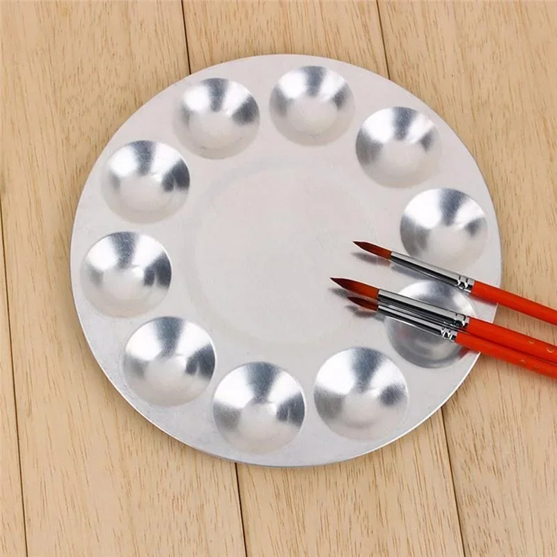 Practical Round Aluminium Mixing Palette Art Supplies Painting Tray Watercolor for School Tools