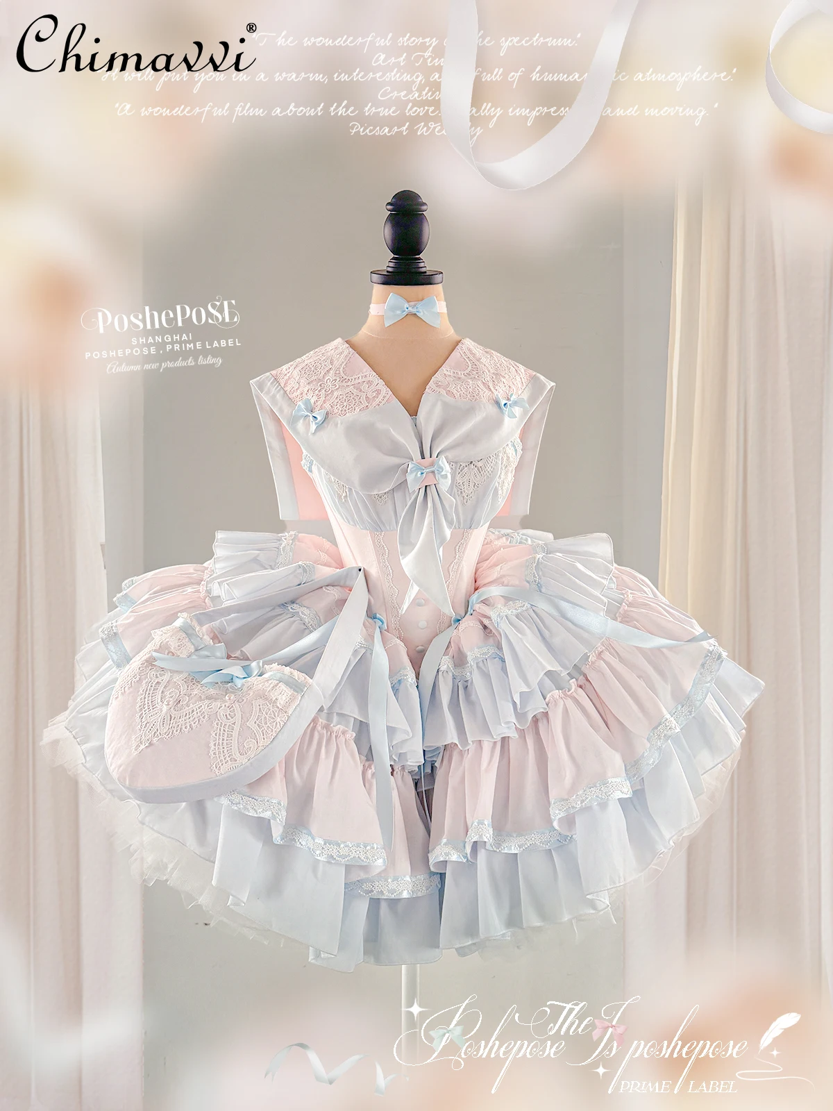 

2026 hotsale Autumn Elegant Girls Short Puffy Dress New Lolita Style Women Sweet Sail Collar Bow Tie Sleeveless Princess Dresses