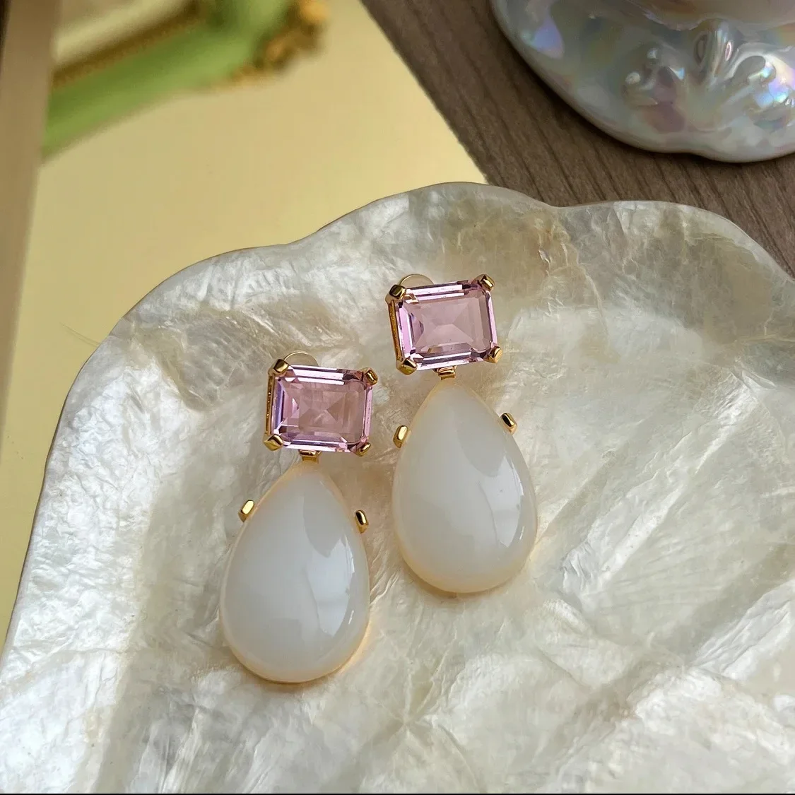 Medieval Times Pink Cubic Zircon Block Women's Earrings Luxury Party Jewelry Neo-chinese Style Girls Unusual Drop Stud Earrings