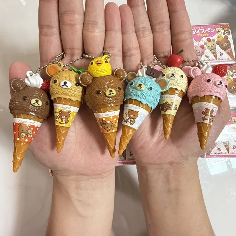 Anime Fiugre Rilakkuma Capsule Toy Ice Cream Bear Bead Chain Cute Kawaii Bag Doll Toy Decoratoion Pendant Kids Gifts