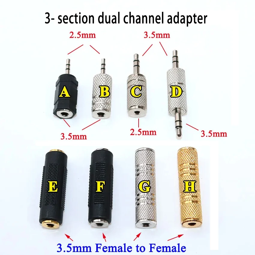 1PCS 2.5mm/3.5mm Female to Female Audio Adapter Connector Coupler Stereo F/F Extension Audio Plug Converter Male to Female Plug