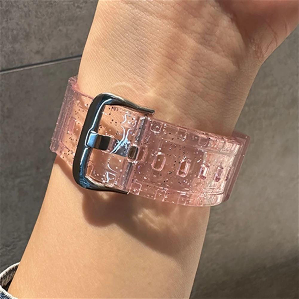 INS 2-IN-1 Glitter Clear Band+Case For Apple Watch 44 40 45 41 49 42 38mm Silicone Sports Strap For Ultra Serie 9 8 SE 7 6 5 4