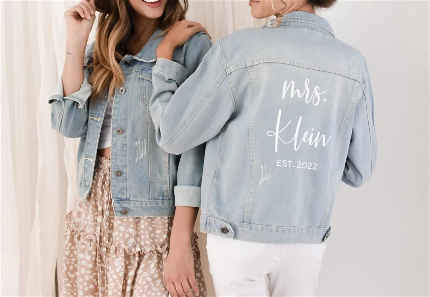 Custom Bride Jacket MRS Established Denim Jacket Personalized Wedding Date Jacket Bridal Shower Gift Idea Honeymoon Jean Jacket