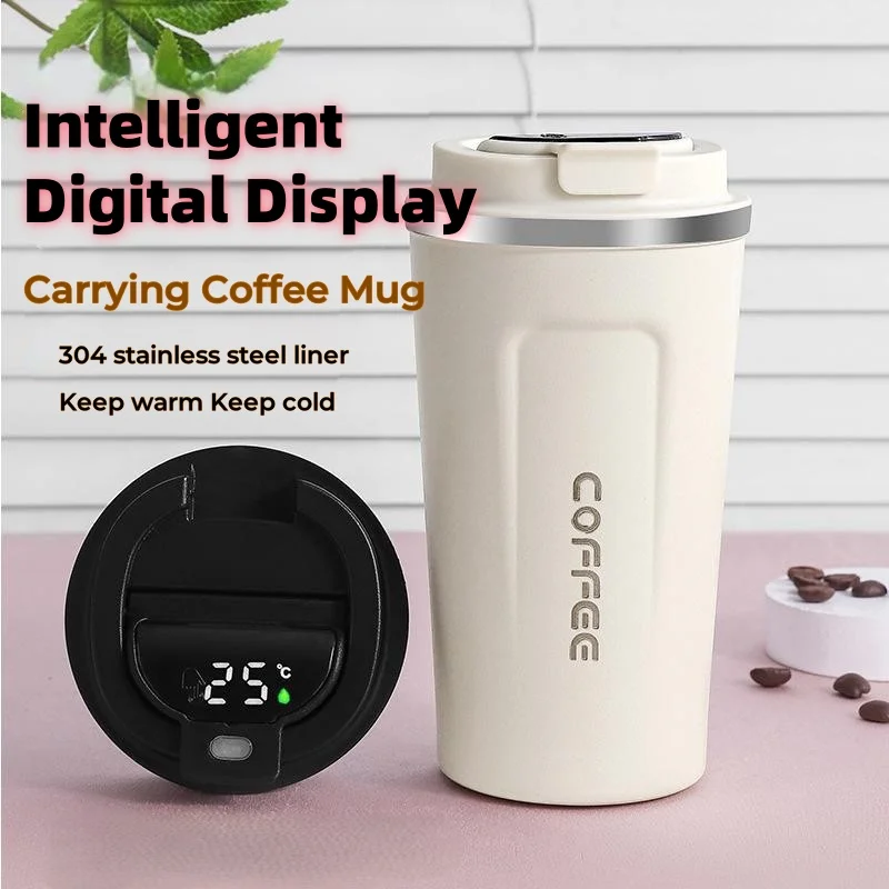 

380/510ml Thermo Coffee Mug Stainless Steel Coffee Cup Temperature Display Vacuum Flask Thermal TumblerTea Mug Car Thermos Mug