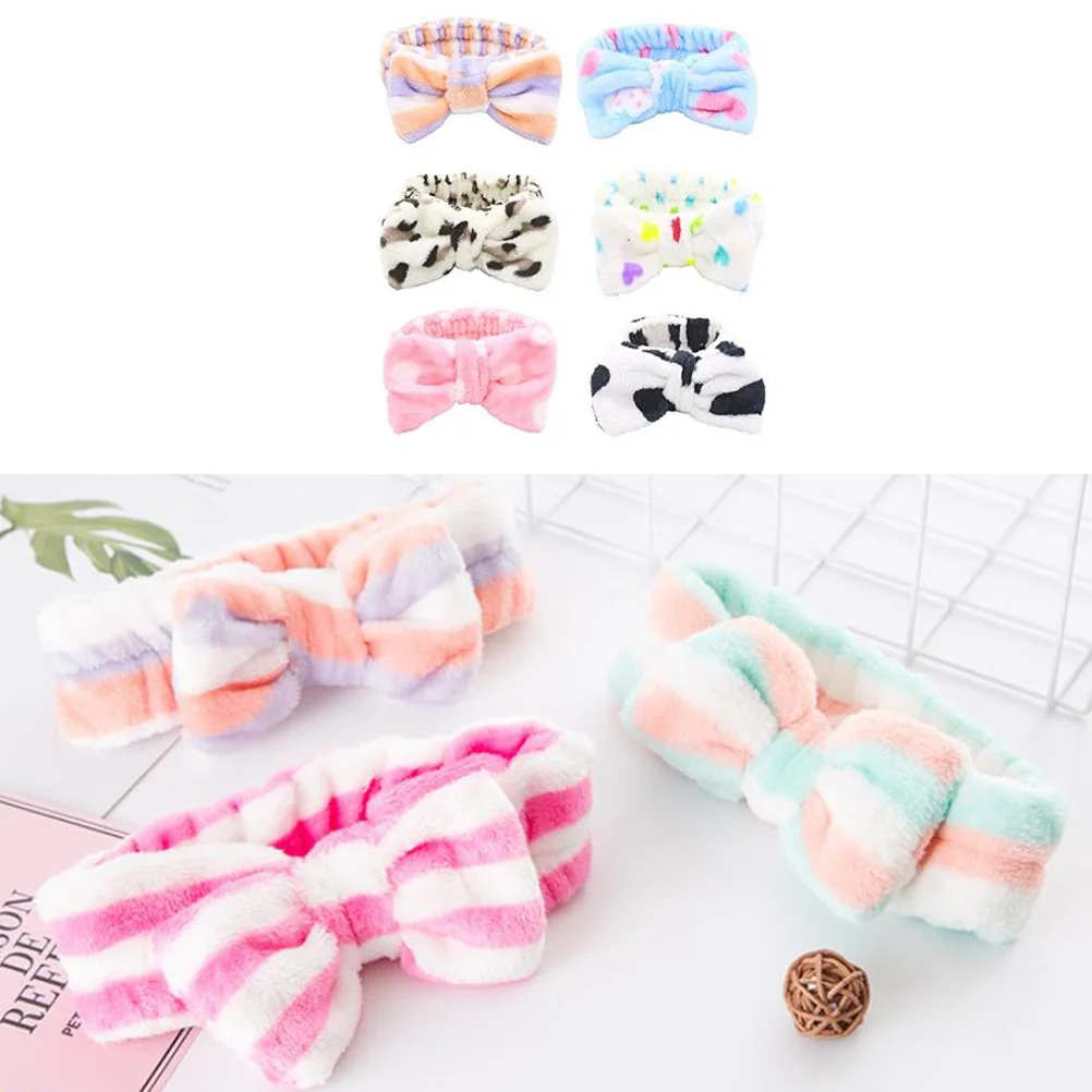 

6pcs Flannel Headbands Cute Makeup Hair Bands Beauty Bowknot Face Fabric Sweatproof Yoga Exercise for Women