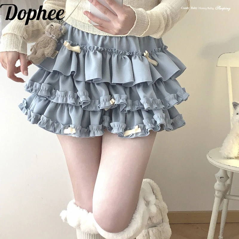 

Dophee Original Sweet Girl Princess Layer Upon Layer Cake Skirts Women Cute Elastic Waist Bow Short A-line Mini Skirt Shorts