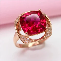 585 purple gold square inlaid luxury ruby wedding rings for couples14K rose gold classic exaggerated style high jewelry