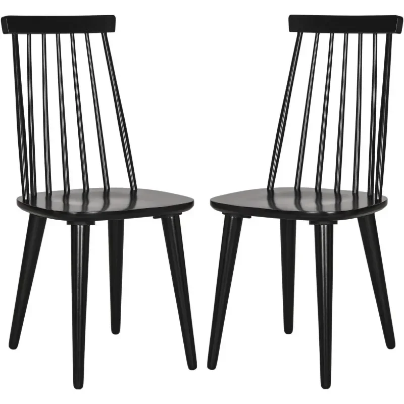 American Homes Collection Burris Country Farmhouse Wood Black Spindle Side Chair (Set of 2)