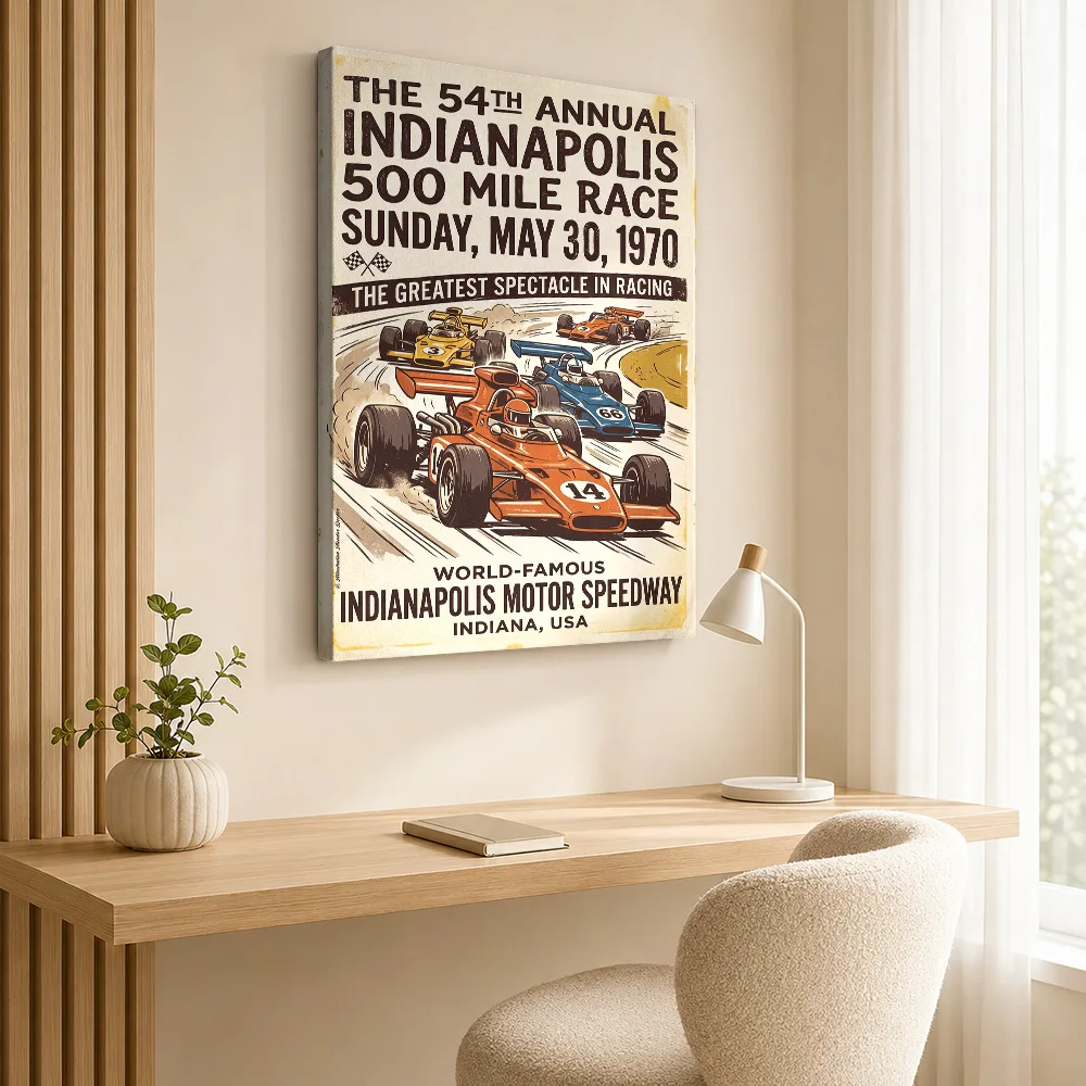 Indianapolis 500 Mile Race  1970 Canvas Print Poster Personalized Photo Modern Aesthetic Canvas Wall Art for Dining Room Decor