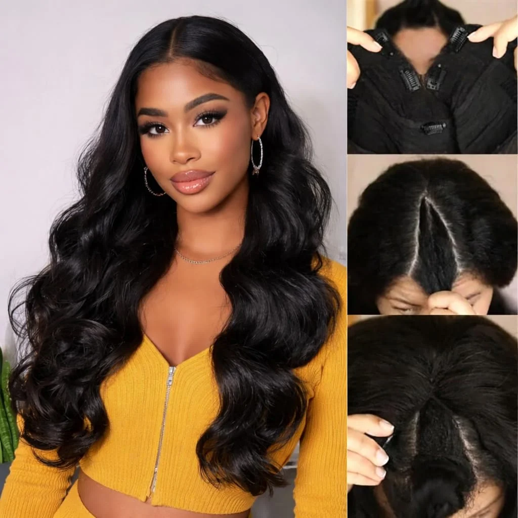 30inch V Part Wig Human Hair Body Wave 250% Density Upgrade U Part Human Hair Wig With Drawstring Beginner Friendly Wigs