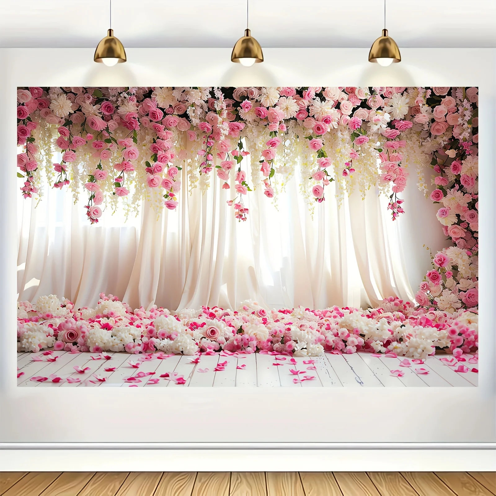 Pink Flower Photography Background - Wedding Flower Background, Birthday Banner, Party Supplies Decoration