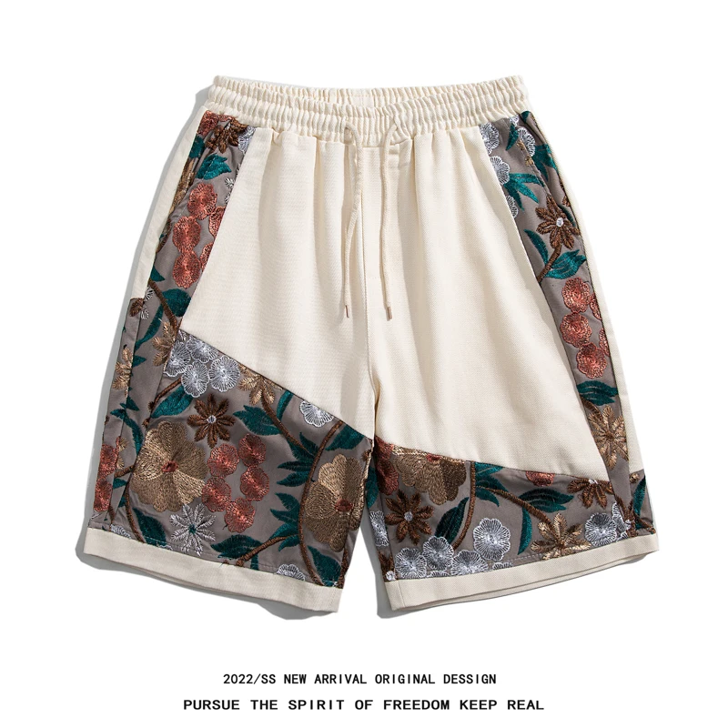 Summer Embroidered Shorts Men Casual Retro Shorts Men Japanese Streetwear Hip-hop Loose Vintage Shorts Mens Large Sizes Shorts