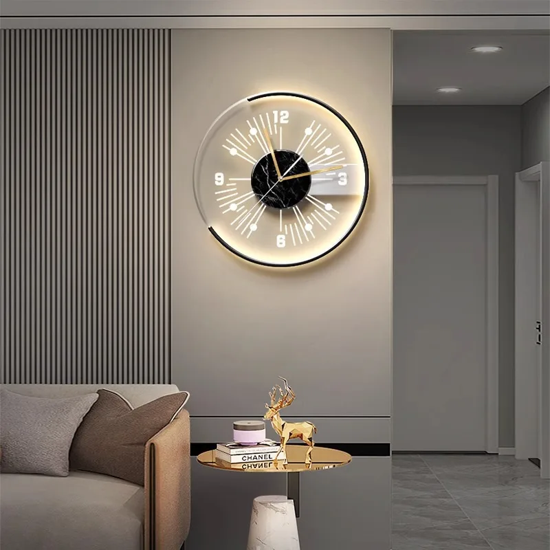 

Living room creative clock wall lamp painting modern simple light luxury dining room background wall wall clock silent luminous