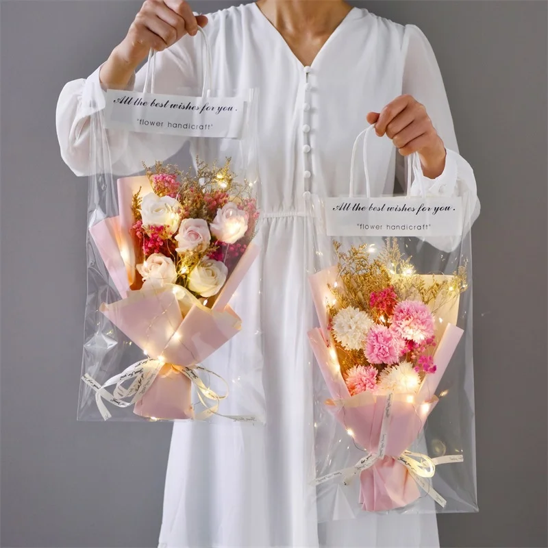 LED Fairy Lights Crochet Bouquet Handmade Knitted Flowers For Christmas Valentine Day Gift And Decoration
