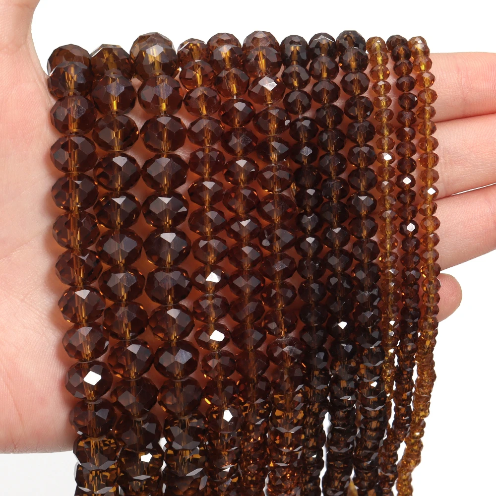  3–10 mm Kristall-Abstandsperlen, facettierte Rondelle, tiefbraune Glasperlen für Schmuck, Armbänder, Halsketten, Zubehör