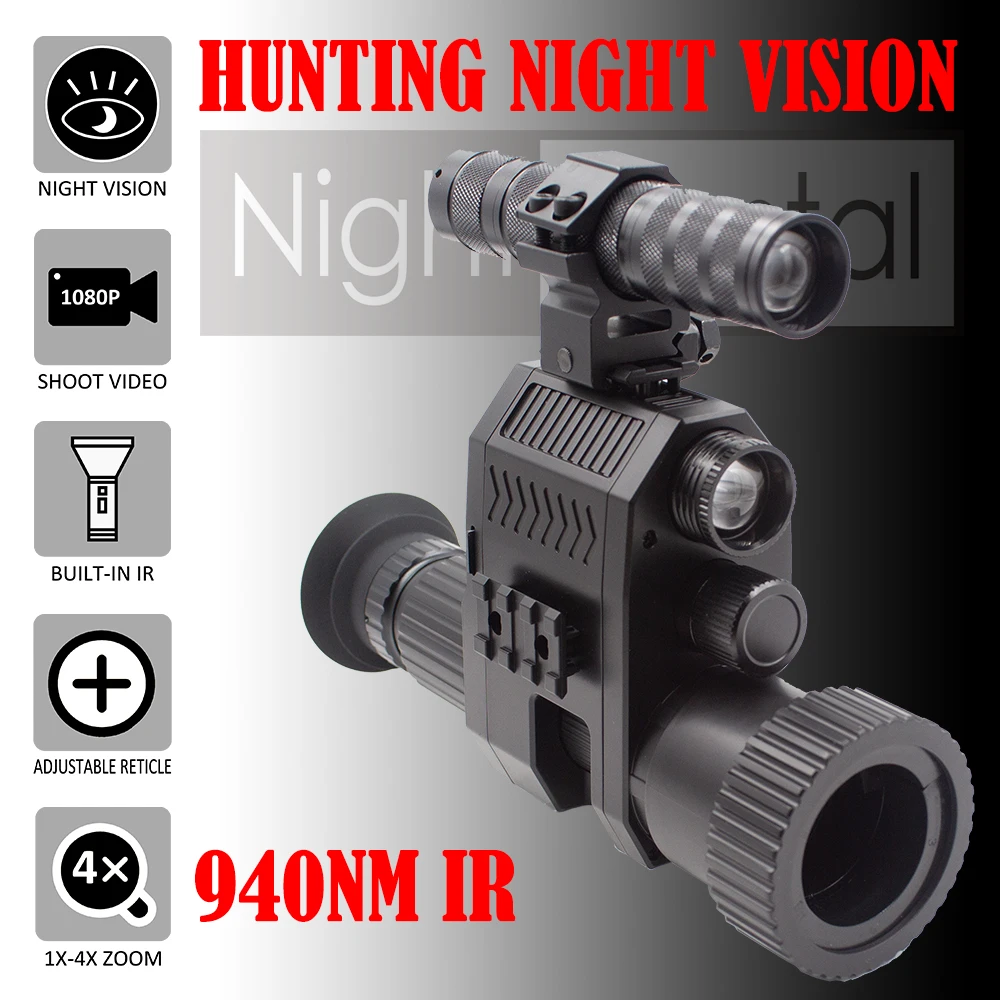 Megaorei NK007 Plus Hunting Night Vision Scope, Monocular Clip on Attachment, DVR with Built-in 850nm 940nm Tactical IR