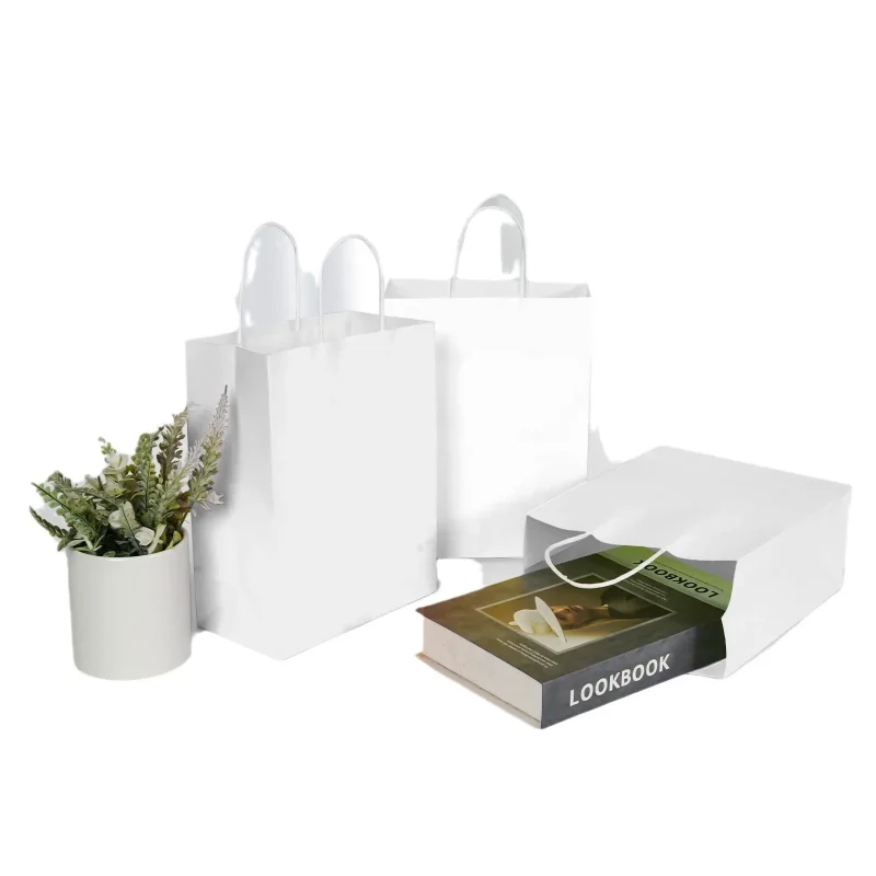 10/20 Stück Kraftpapiertüten mit Griffen, weiße Geschenktüten für kleine Unternehmen, Einzelhandel, Geburtstagsfeiern, Einkaufstüten – Detail 8